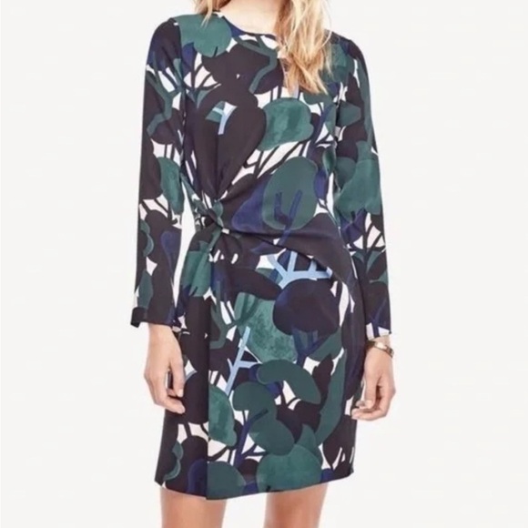 NWT Ann Taylor size 14 Dress Cypress Botanical Long Sleeve - Picture 1 of 12